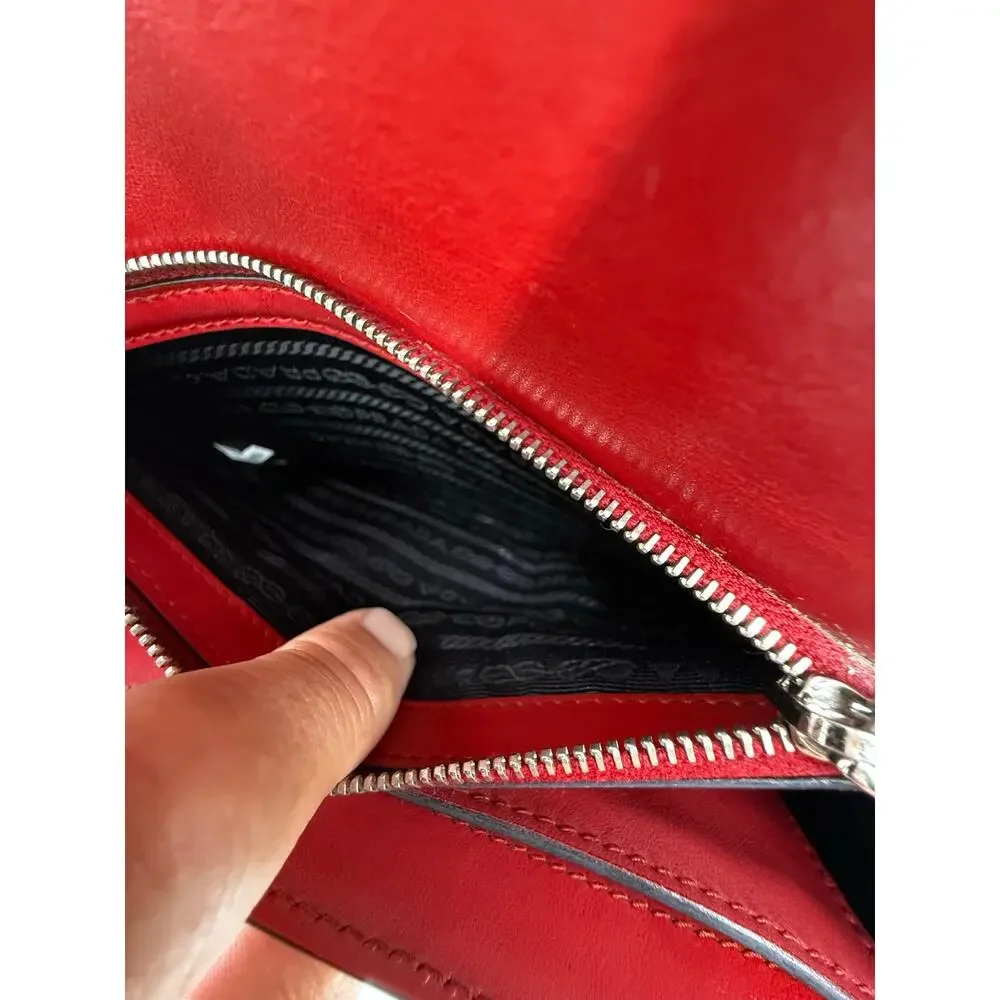 PRADA Elektra Red Saffiano Leather Studded Buckle Crossbody Bag 1BD120 Silver⁠